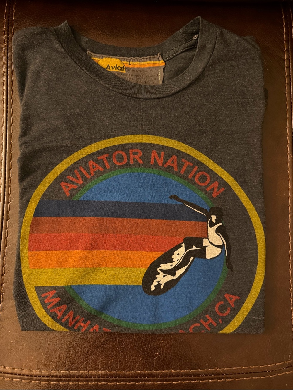 Aviator Nation Men's Size Large Gray Manhattan Beach CA Logo T Shirt